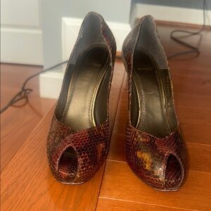 Stuart Weitzman Women's Peep-Toe Snakeskin Heels